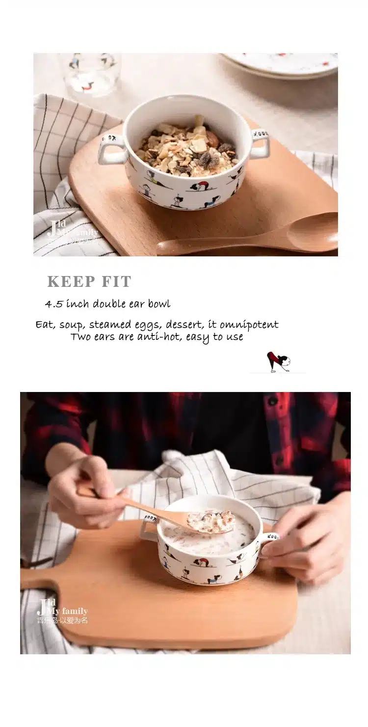 Yoga girls Bone Tableware Set Bowl Househol Plate Bowl Double Ear Bowl Bowl Glass Cup Christmas Gift Free Shipping 4