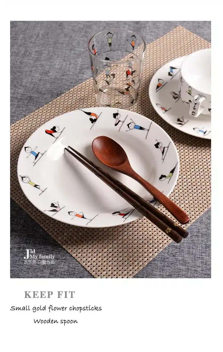 Yoga girls Bone Tableware Set Bowl Househol Plate Bowl Double Ear Bowl Bowl Glass Cup Christmas Gift Free Shipping 11