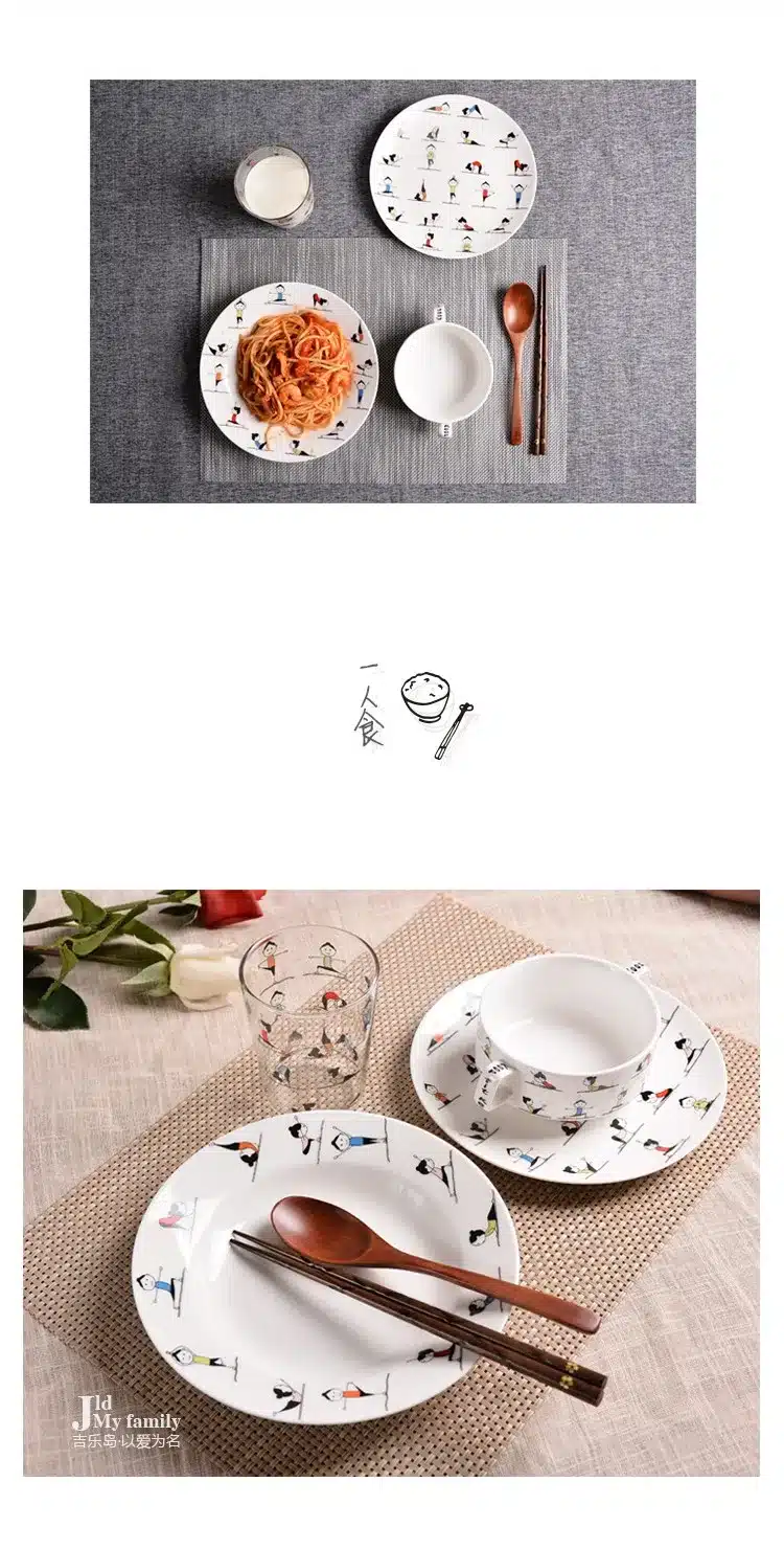Yoga girls Bone Tableware Set Bowl Househol Plate Bowl Double Ear Bowl Bowl Glass Cup Christmas Gift Free Shipping 12