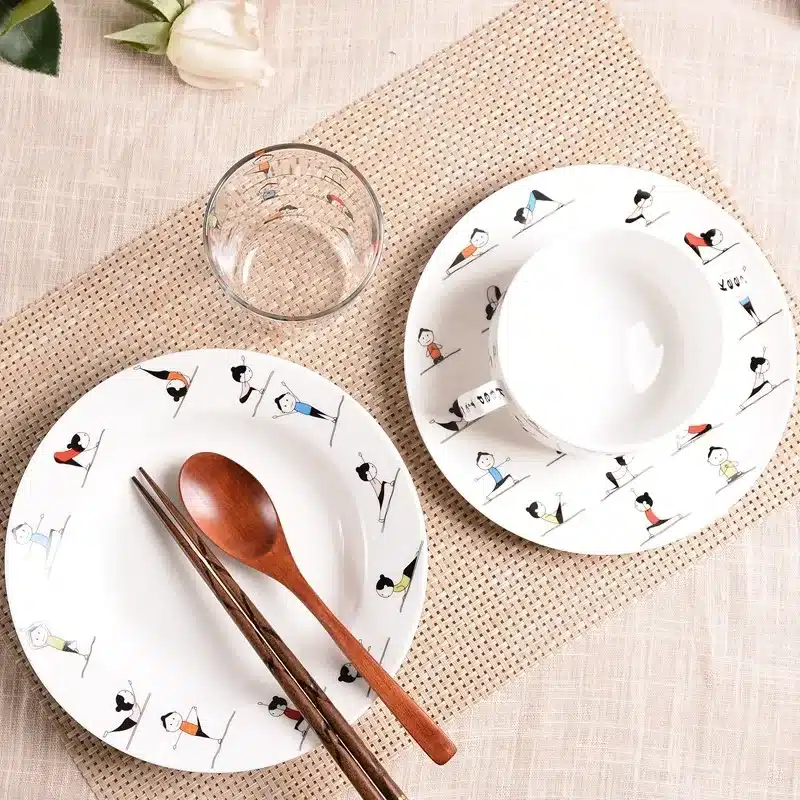 Yoga girls Bone Tableware Set Bowl Househol Plate Bowl Double Ear Bowl Bowl Glass Cup Christmas Gift Free Shipping 14