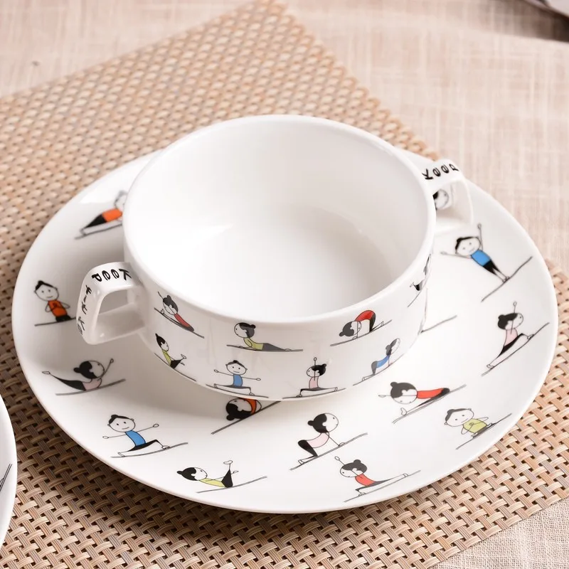 Yoga girls Bone Tableware Set Bowl Househol Plate Bowl Double Ear Bowl Bowl Glass Cup Christmas Gift Free Shipping 16