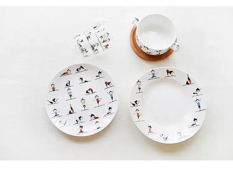 Yoga girls Bone Tableware Set Bowl Househol Plate Bowl Double Ear Bowl Bowl Glass Cup Christmas Gift Free Shipping 19
