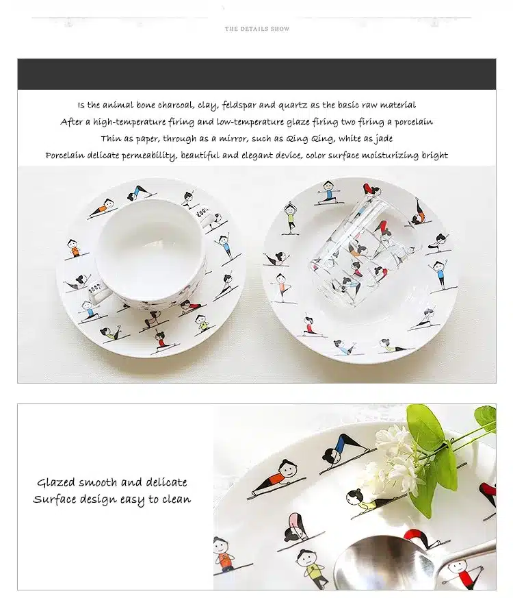 Yoga girls Bone Tableware Set Bowl Househol Plate Bowl Double Ear Bowl Bowl Glass Cup Christmas Gift Free Shipping 21