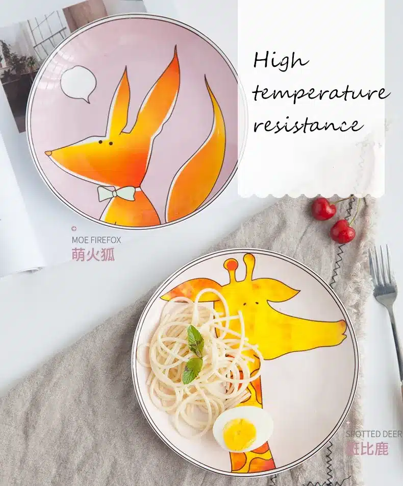 8 inch Bone Dinner Plate Round Porcelain Tableware Creative Children Dinner Breakfast Dessert Dish Small Animal Pattern 10