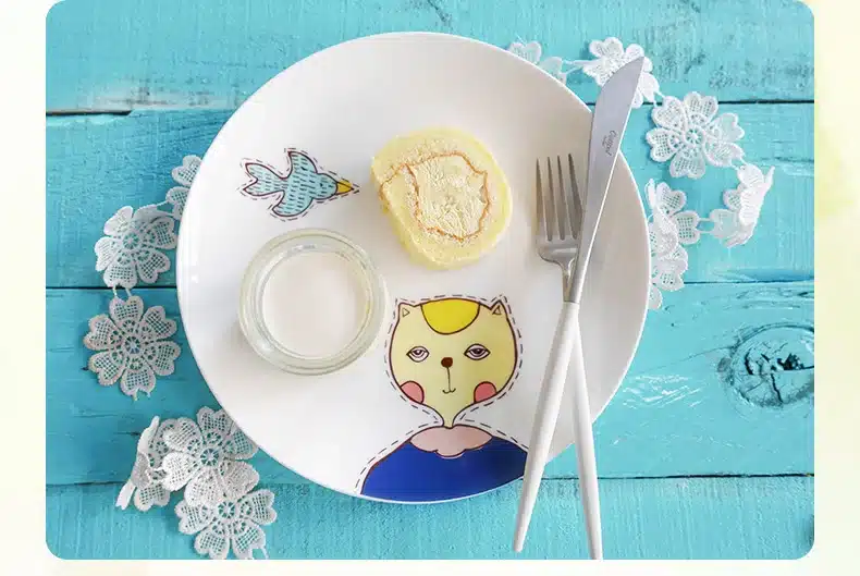 8 inch Bone Dinner Plate Round Porcelain Tableware Creative Children Dinner Breakfast Dessert Dish Small Animal Pattern 14