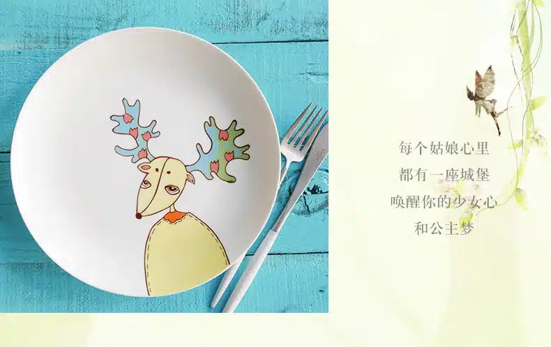 8 inch Bone Dinner Plate Round Porcelain Tableware Creative Children Dinner Breakfast Dessert Dish Small Animal Pattern 17
