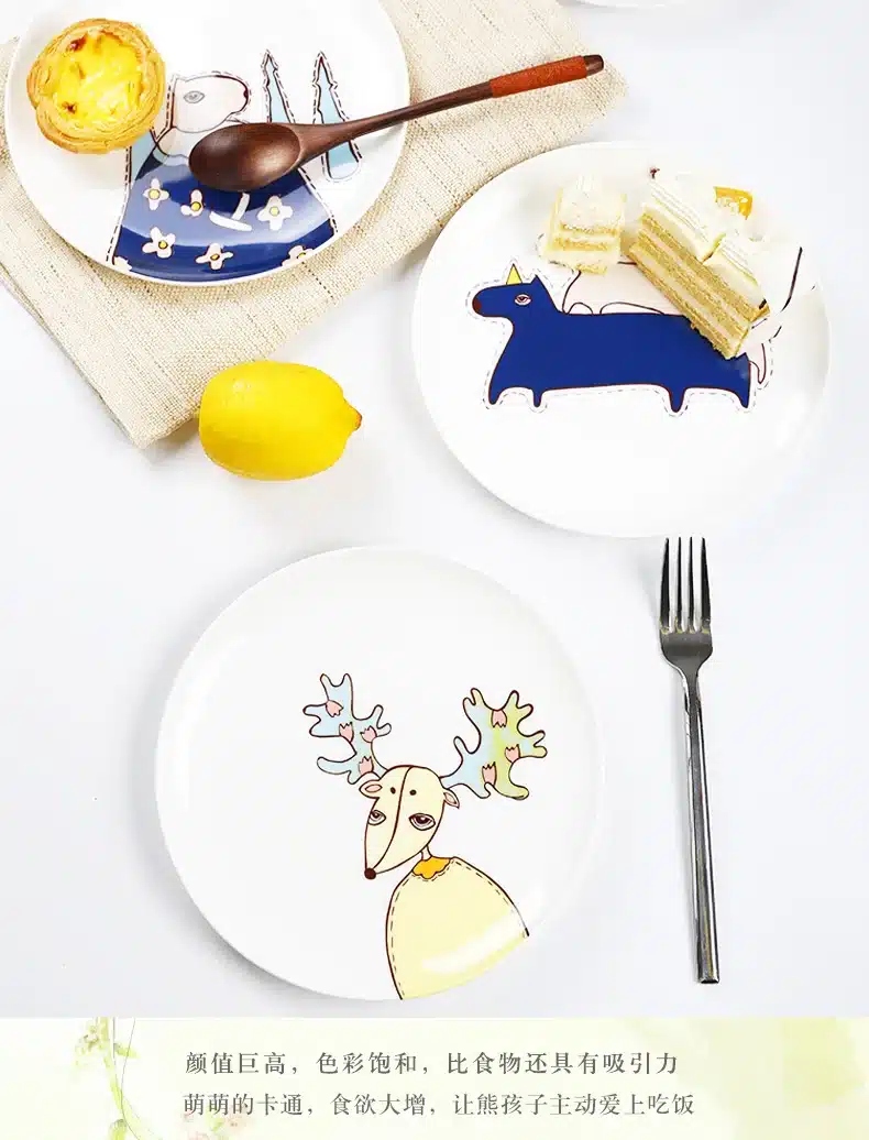 8 inch Bone Dinner Plate Round Porcelain Tableware Creative Children Dinner Breakfast Dessert Dish Small Animal Pattern 18