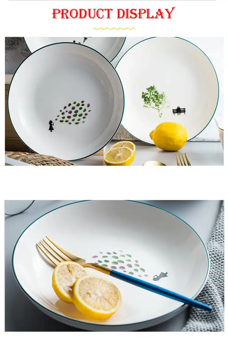 4Pcs/Set Pastoral Ceramic Dinner Plates Deep Plate Steak Dish Dessert Snack Dishs Porcelain Fish Plate Dinnerware Cake Plate 13