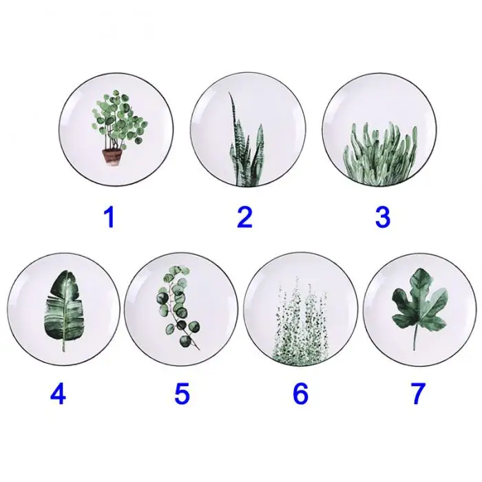 1 Pcs Lovely Hot Tropical Plant Green Leaves Round Dinner Plate for Dessert Fruit Lunch Hogard DC21 5