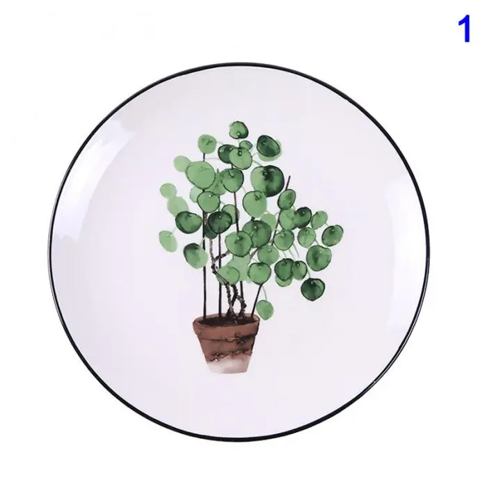 1 Pcs Lovely Hot Tropical Plant Green Leaves Round Dinner Plate for Dessert Fruit Lunch Hogard DC21 6
