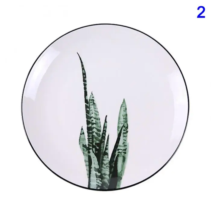 1 Pcs Lovely Hot Tropical Plant Green Leaves Round Dinner Plate for Dessert Fruit Lunch Hogard DC21 7