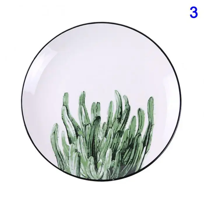 1 Pcs Lovely Hot Tropical Plant Green Leaves Round Dinner Plate for Dessert Fruit Lunch Hogard DC21 8