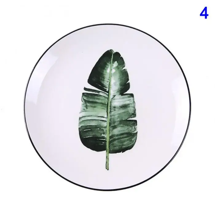 1 Pcs Lovely Hot Tropical Plant Green Leaves Round Dinner Plate for Dessert Fruit Lunch Hogard DC21 9