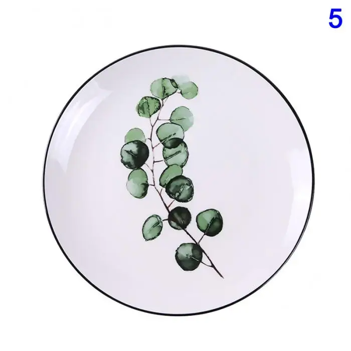 1 Pcs Lovely Hot Tropical Plant Green Leaves Round Dinner Plate for Dessert Fruit Lunch Hogard DC21 10