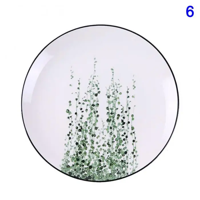 1 Pcs Lovely Hot Tropical Plant Green Leaves Round Dinner Plate for Dessert Fruit Lunch Hogard DC21 11