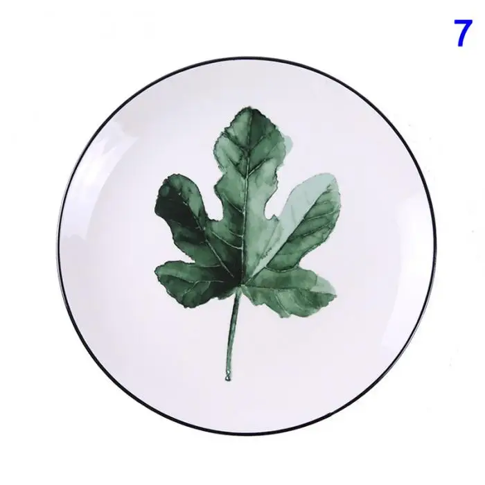 1 Pcs Lovely Hot Tropical Plant Green Leaves Round Dinner Plate for Dessert Fruit Lunch Hogard DC21 12