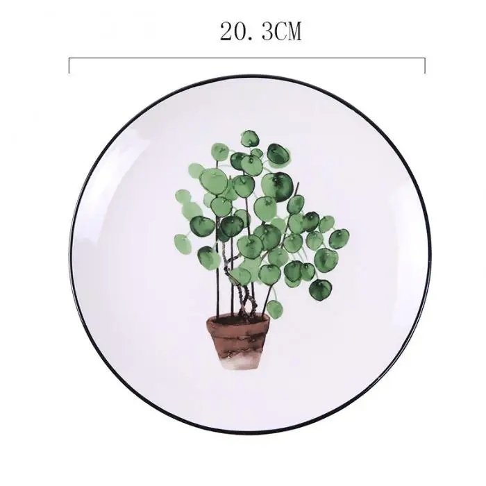 1 Pcs Lovely Hot Tropical Plant Green Leaves Round Dinner Plate for Dessert Fruit Lunch Hogard DC21 13
