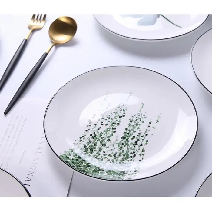 1 Pcs Lovely Hot Tropical Plant Green Leaves Round Dinner Plate for Dessert Fruit Lunch Hogard DC21 18