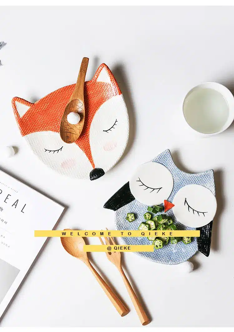 children dinner plates cute zoo cartoon eco-friendly handpainted 6 inch ceramic porcelain plate and dish owl fox cat child gifts 3