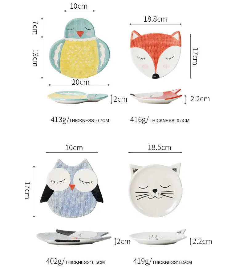 children dinner plates cute zoo cartoon eco-friendly handpainted 6 inch ceramic porcelain plate and dish owl fox cat child gifts 4