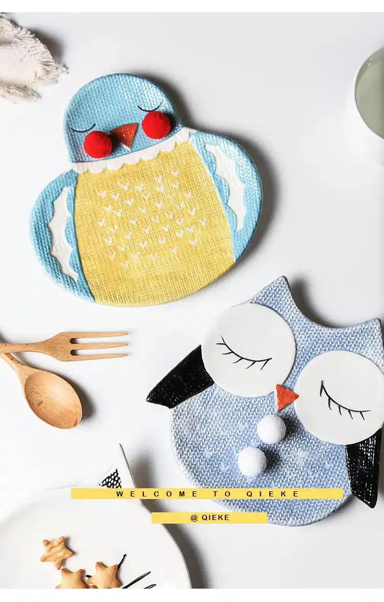 children dinner plates cute zoo cartoon eco-friendly handpainted 6 inch ceramic porcelain plate and dish owl fox cat child gifts 5