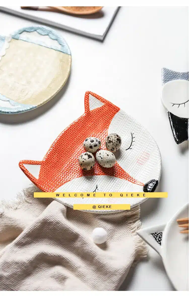 children dinner plates cute zoo cartoon eco-friendly handpainted 6 inch ceramic porcelain plate and dish owl fox cat child gifts 6