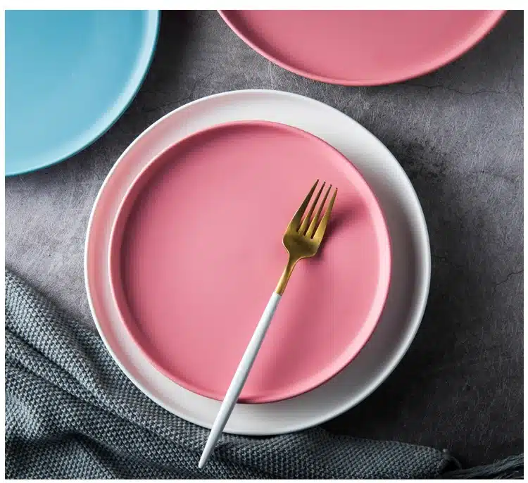 Lekoch Ceramic Dinner Plates Beef Plate Tableware Round Solid Color Dessert Dish Simple and Creative Salad Cutter Dishes 7