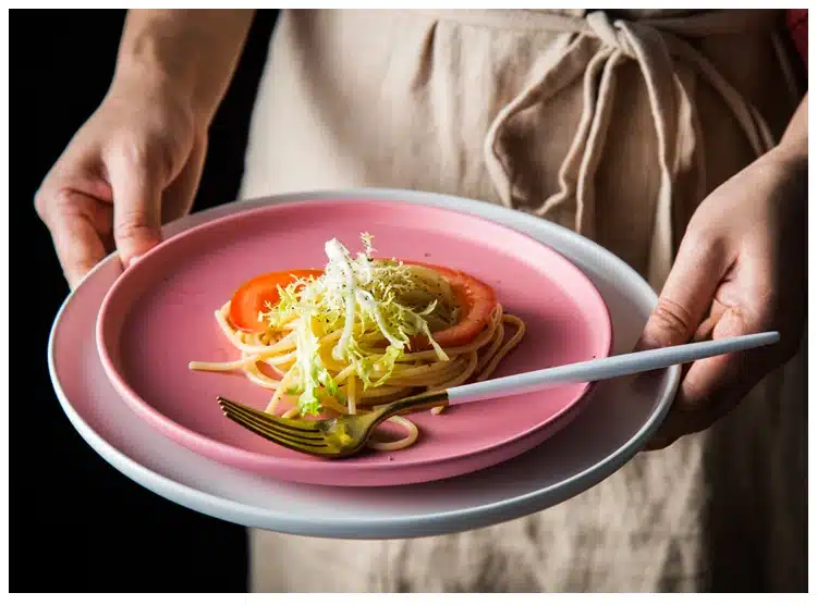Lekoch Ceramic Dinner Plates Beef Plate Tableware Round Solid Color Dessert Dish Simple and Creative Salad Cutter Dishes 10
