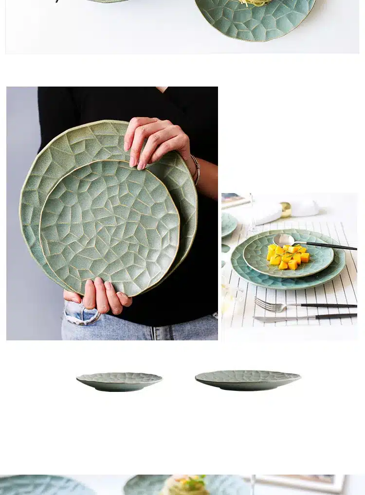 8 inch ceramic dinner plates green gold plaid tableware round 10inch steak dishes creative dishes and plates food container 7