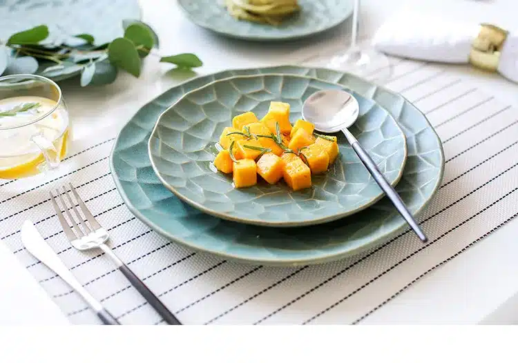8 inch ceramic dinner plates green gold plaid tableware round 10inch steak dishes creative dishes and plates food container 8