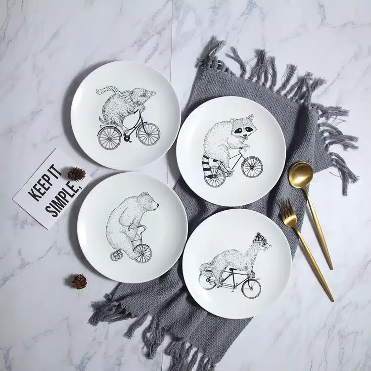 Ceramic 8 Inch Cartoon Plate 4 Patterns Available Simple Dish Dinner Plates Porcelain Dishes Sushi plate Rice Noodle Dinnerware 2