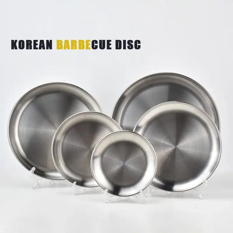 1pcs Korean Stainless steel Round Dinner Plates Serving Tray Christmas Dish Plate Fruit Dinner Plates Portable Dinnerware set 10