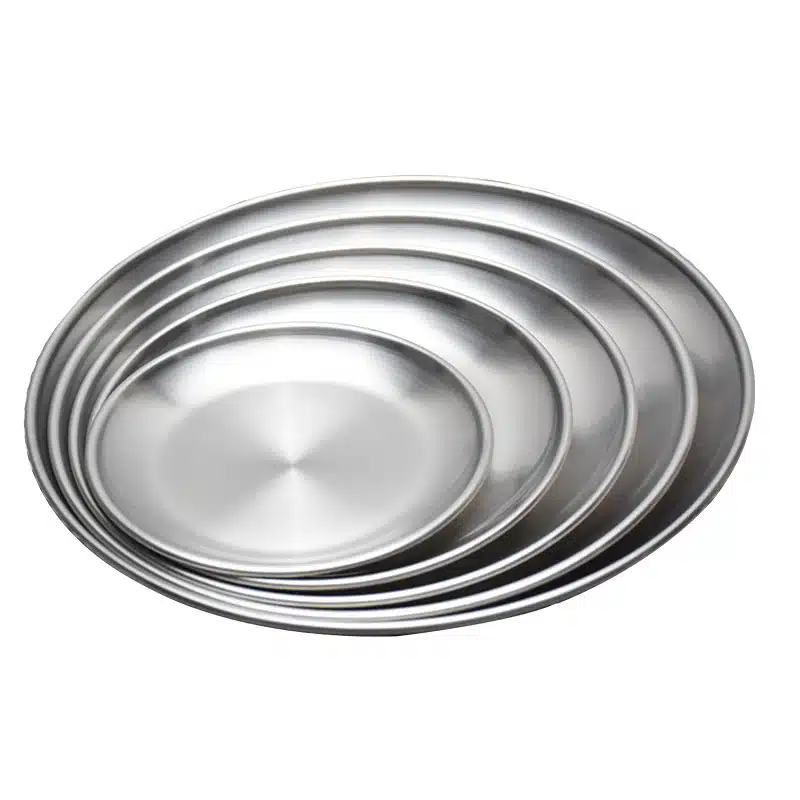 1pcs Korean Stainless steel Round Dinner Plates Serving Tray Christmas Dish Plate Fruit Dinner Plates Portable Dinnerware set 11