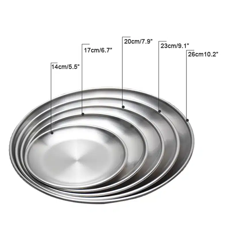 1pcs Korean Stainless steel Round Dinner Plates Serving Tray Christmas Dish Plate Fruit Dinner Plates Portable Dinnerware set 12