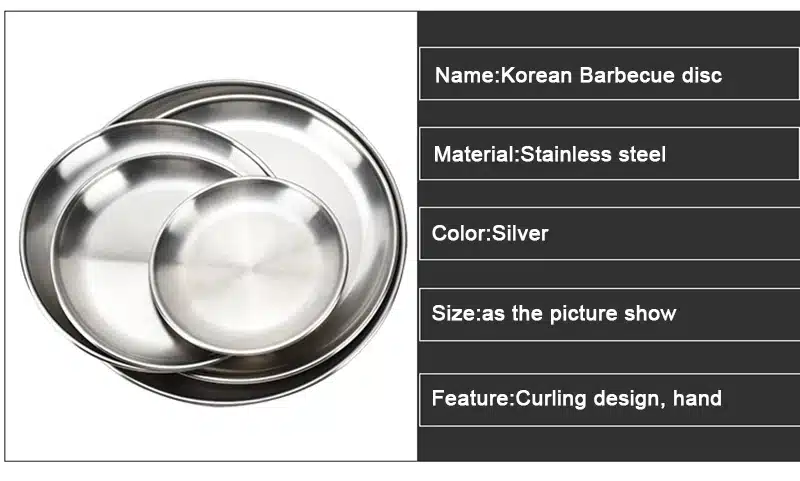 1pcs Korean Stainless steel Round Dinner Plates Serving Tray Christmas Dish Plate Fruit Dinner Plates Portable Dinnerware set 14