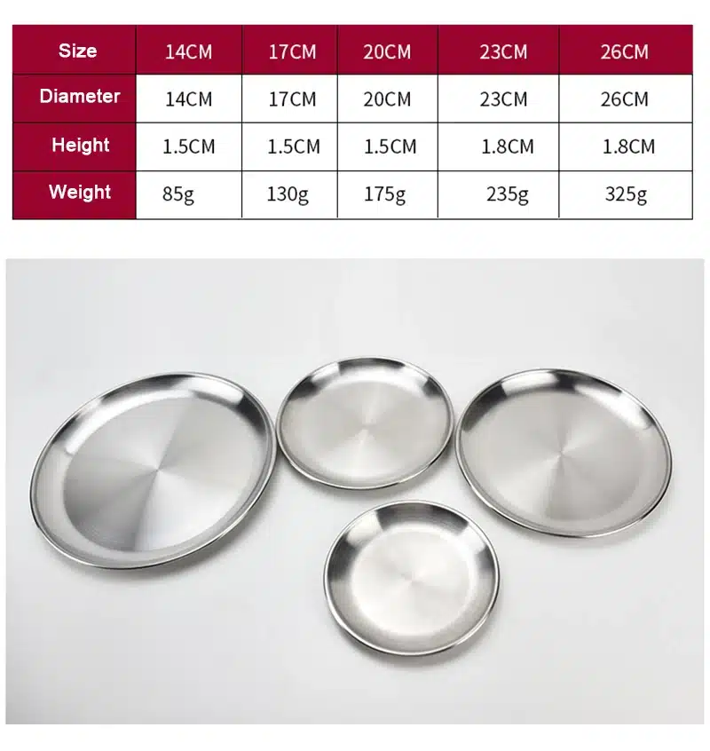 1pcs Korean Stainless steel Round Dinner Plates Serving Tray Christmas Dish Plate Fruit Dinner Plates Portable Dinnerware set 15