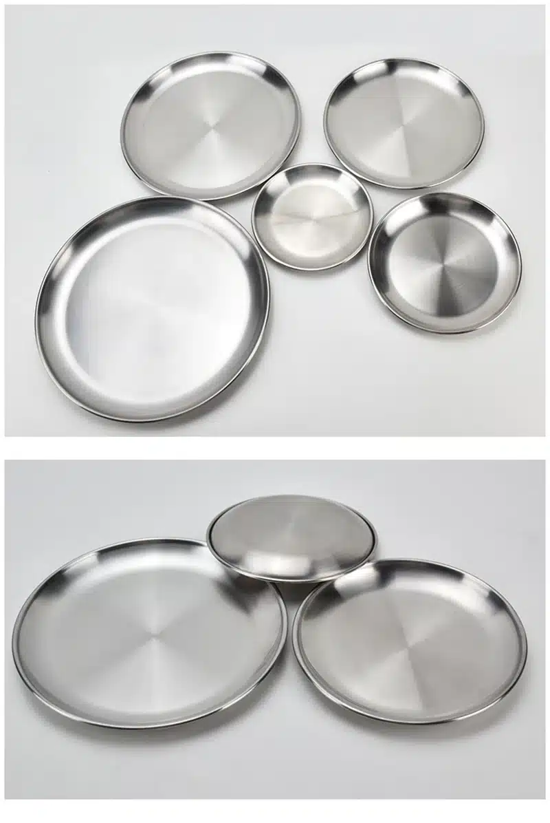1pcs Korean Stainless steel Round Dinner Plates Serving Tray Christmas Dish Plate Fruit Dinner Plates Portable Dinnerware set 16