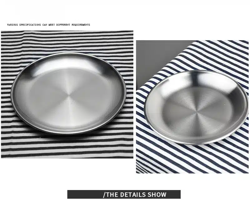 1pcs Korean Stainless steel Round Dinner Plates Serving Tray Christmas Dish Plate Fruit Dinner Plates Portable Dinnerware set 18