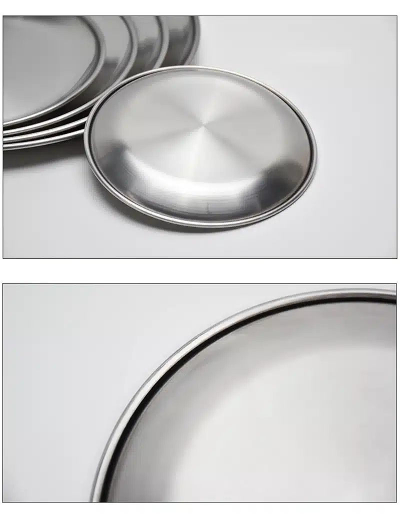 1pcs Korean Stainless steel Round Dinner Plates Serving Tray Christmas Dish Plate Fruit Dinner Plates Portable Dinnerware set 19