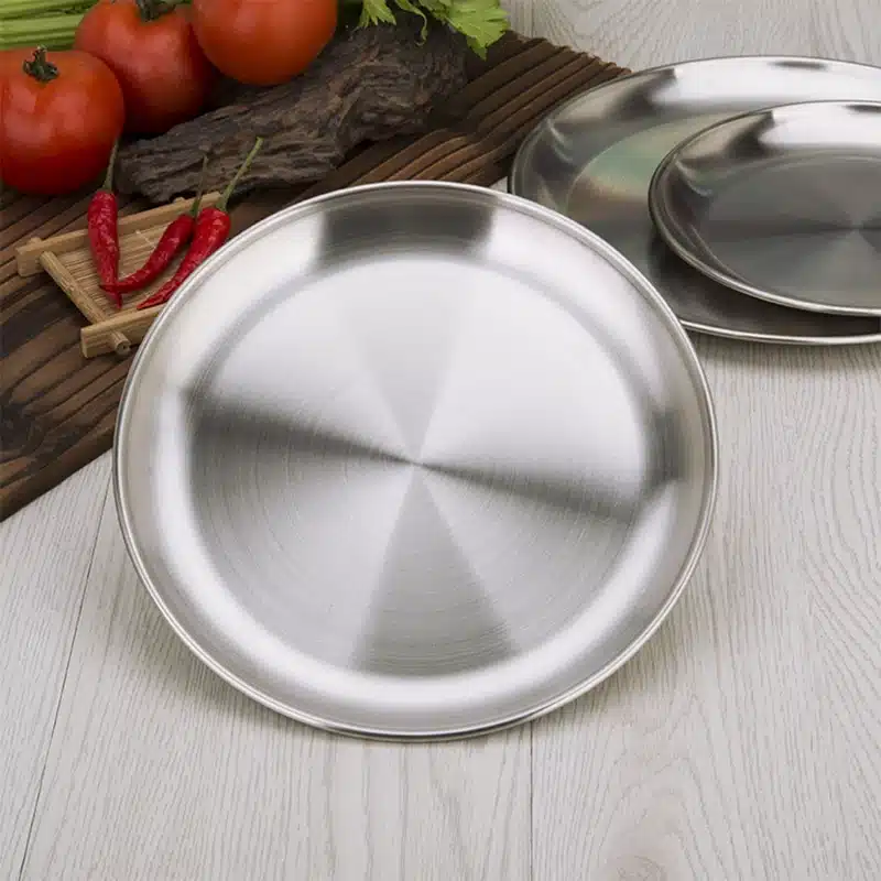 1pcs Korean Stainless steel Round Dinner Plates Serving Tray Christmas Dish Plate Fruit Dinner Plates Portable Dinnerware set 21