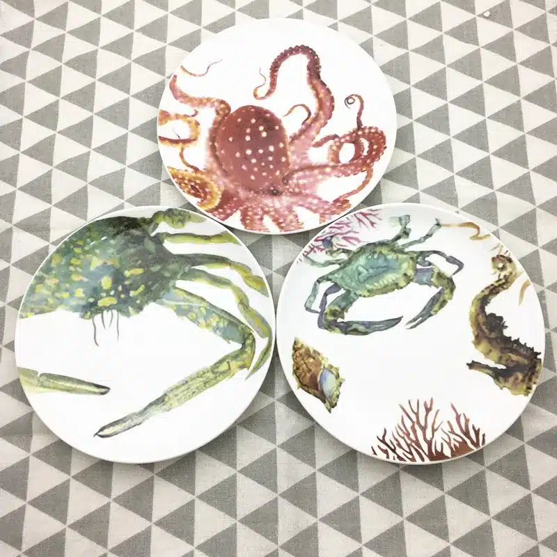 Special Ocean Animals Edible Hand-painted Falt Plate Ceramic Dinner Dish Cartoon Porcelain Dinnerware Decoration Dinner Plate 17