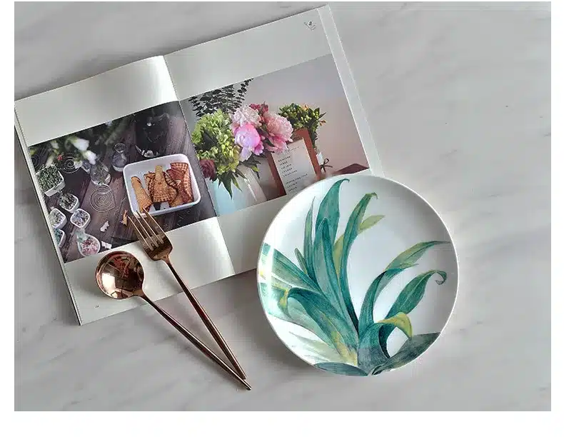 Creative Ceramic Tableware Porcelain Plate Plant Leaves Bone Plate Kitchen Morning Snack Dinner Plate 10
