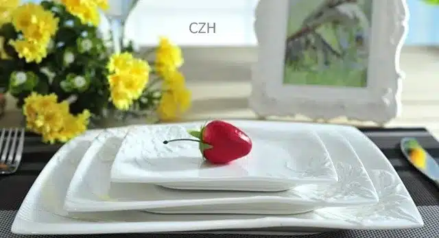 Flower Stamped Ceramics Flat Dinner Plate Set Decorative Porcelain Serving Dish Dinnerware for Beef Steak, Salad and Spaghetti 13