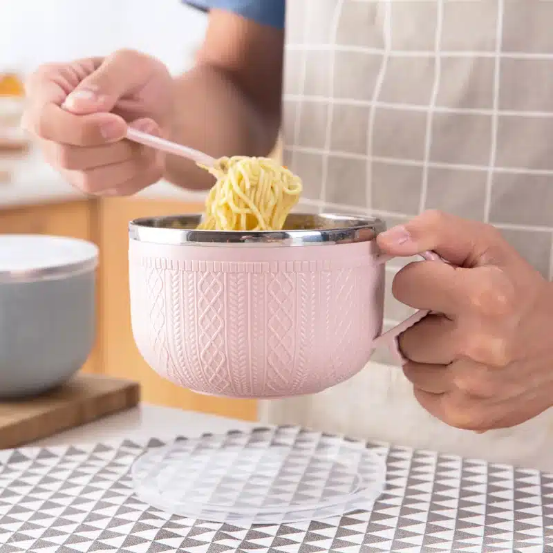 Large stainless steel bowl of instant noodles to eat rice bowl with lid, household utensils soup bowl rice bowl 13