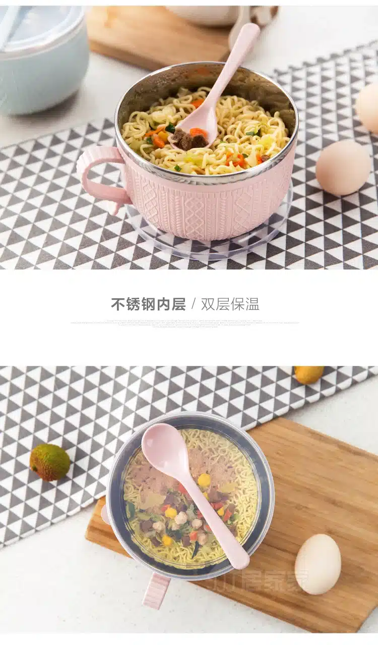 Large stainless steel bowl of instant noodles to eat rice bowl with lid, household utensils soup bowl rice bowl 22