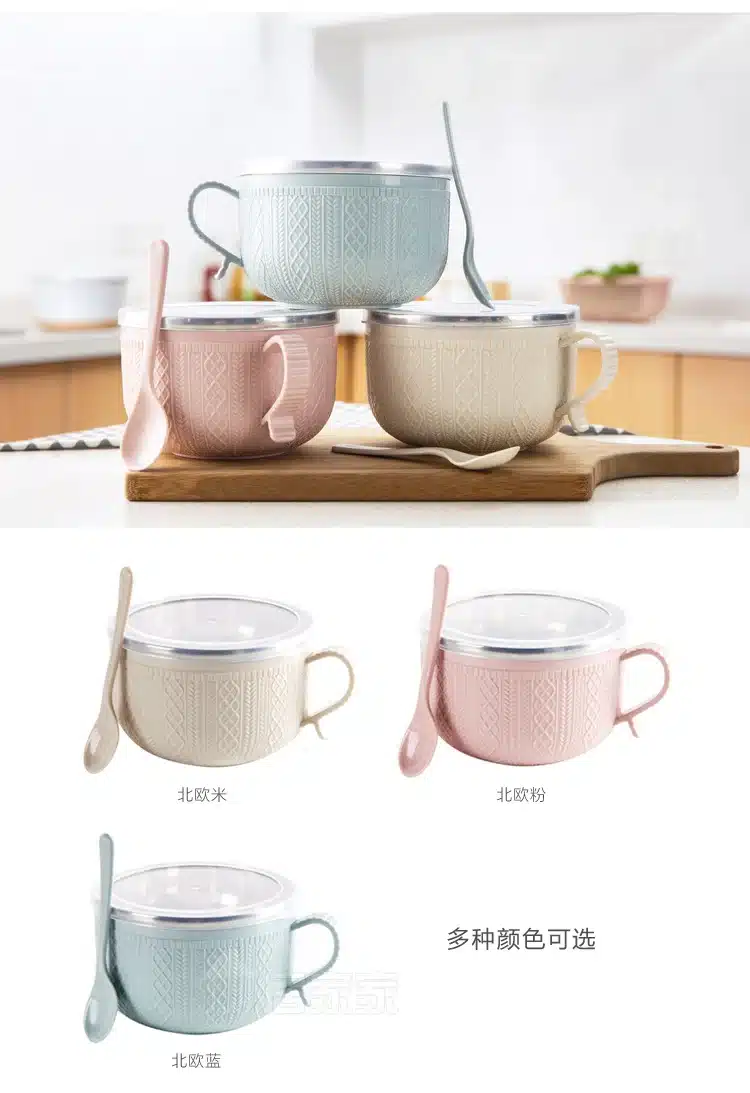 Large stainless steel bowl of instant noodles to eat rice bowl with lid, household utensils soup bowl rice bowl 26