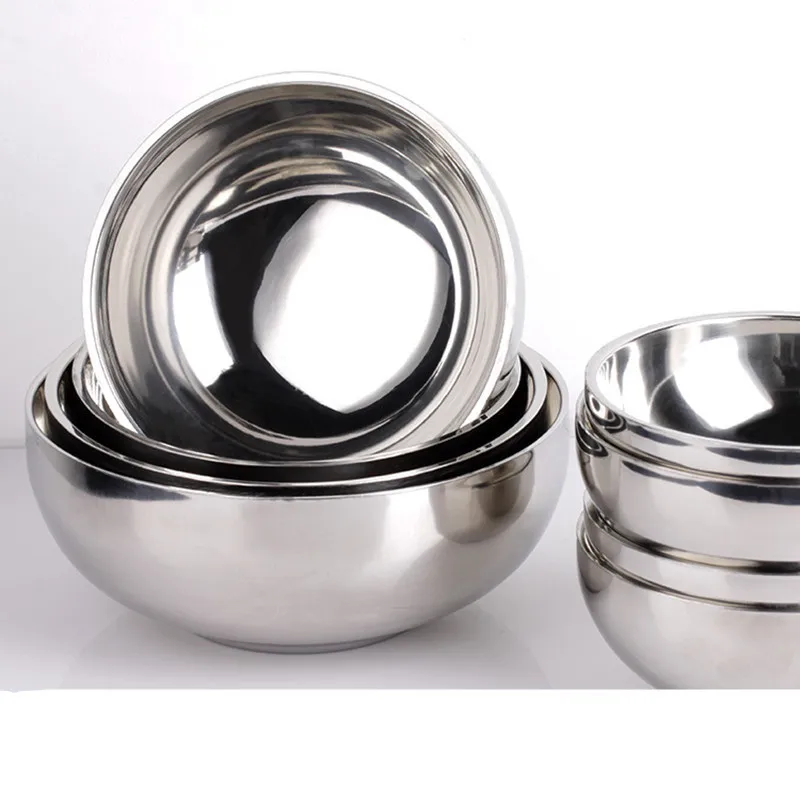 Quality 5Pcs stainless steel double-insulated home rice soup bowl anti-hot Kids food container 12/14/16/18cm Japanese tableware 10