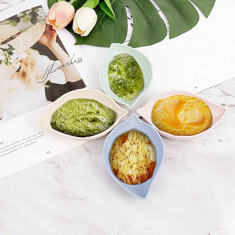 CARRYWON Small Bowl Leaves Shape Baby Kids Dish Bowl Wheat Straw Soy Sauce Dish Rice Bowl Plate Food Container Mixing Soup Bowl 17