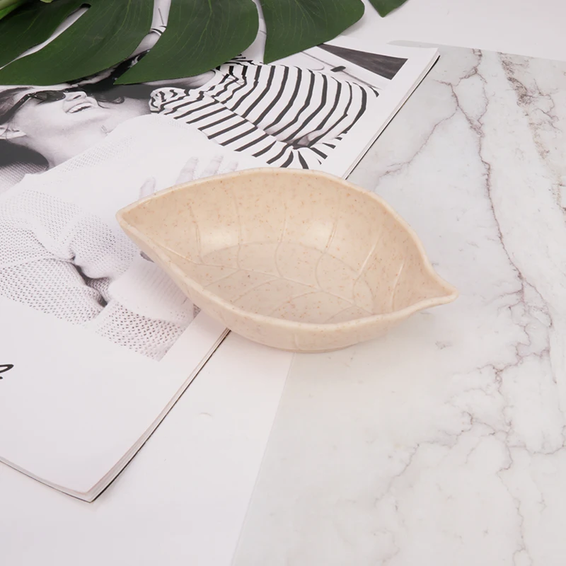 CARRYWON Small Bowl Leaves Shape Baby Kids Dish Bowl Wheat Straw Soy Sauce Dish Rice Bowl Plate Food Container Mixing Soup Bowl 25