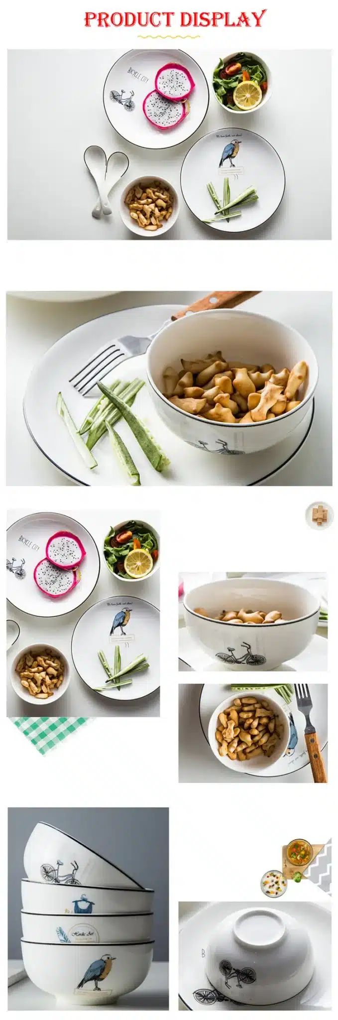 4Pce Simple Tableware Rice Soup Bowls 4inch Children's Rice Bowls Household Personality Ceramics Round Bowl Kitchen Dinnerware 15
